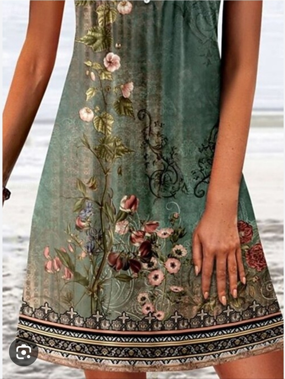 Teal Floral Boho Slip Dress L - Picture 3 of 10